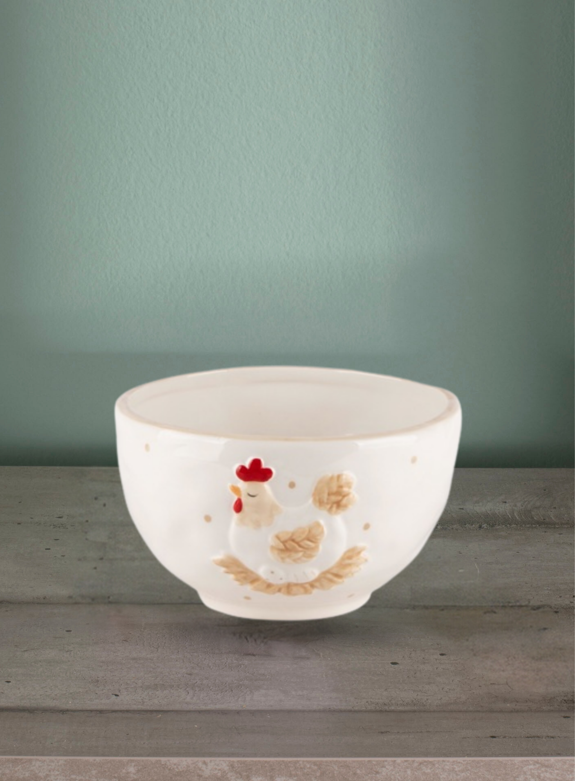 Tazza tema gallo. Bianca. Materiale dolomite. 15x15x9cm.