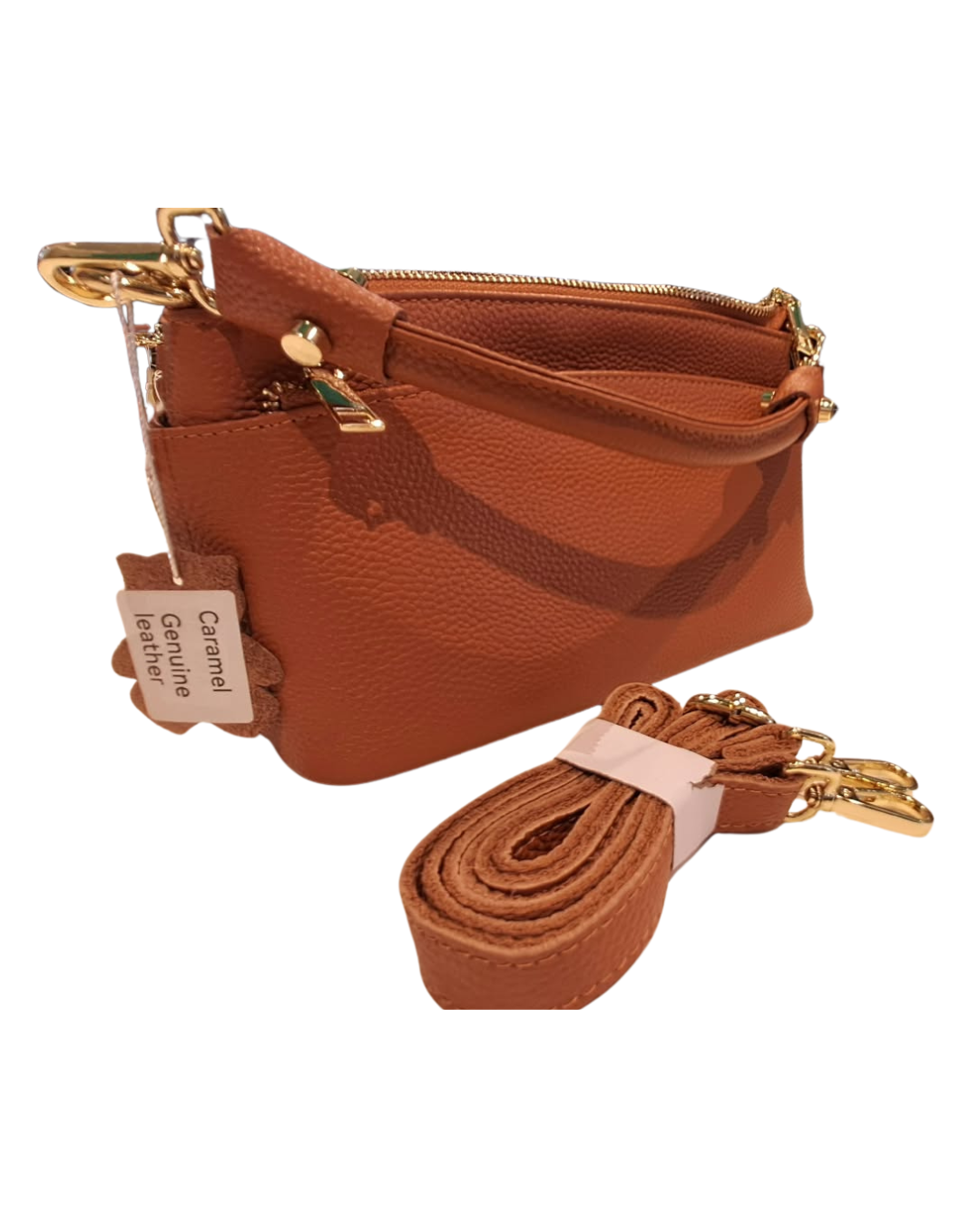 Borsa in vera pelle  color caramello - made in Italy