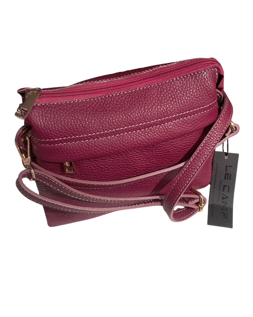 Borsa Le Camp in vera pelle color borgogna - Made in Italy